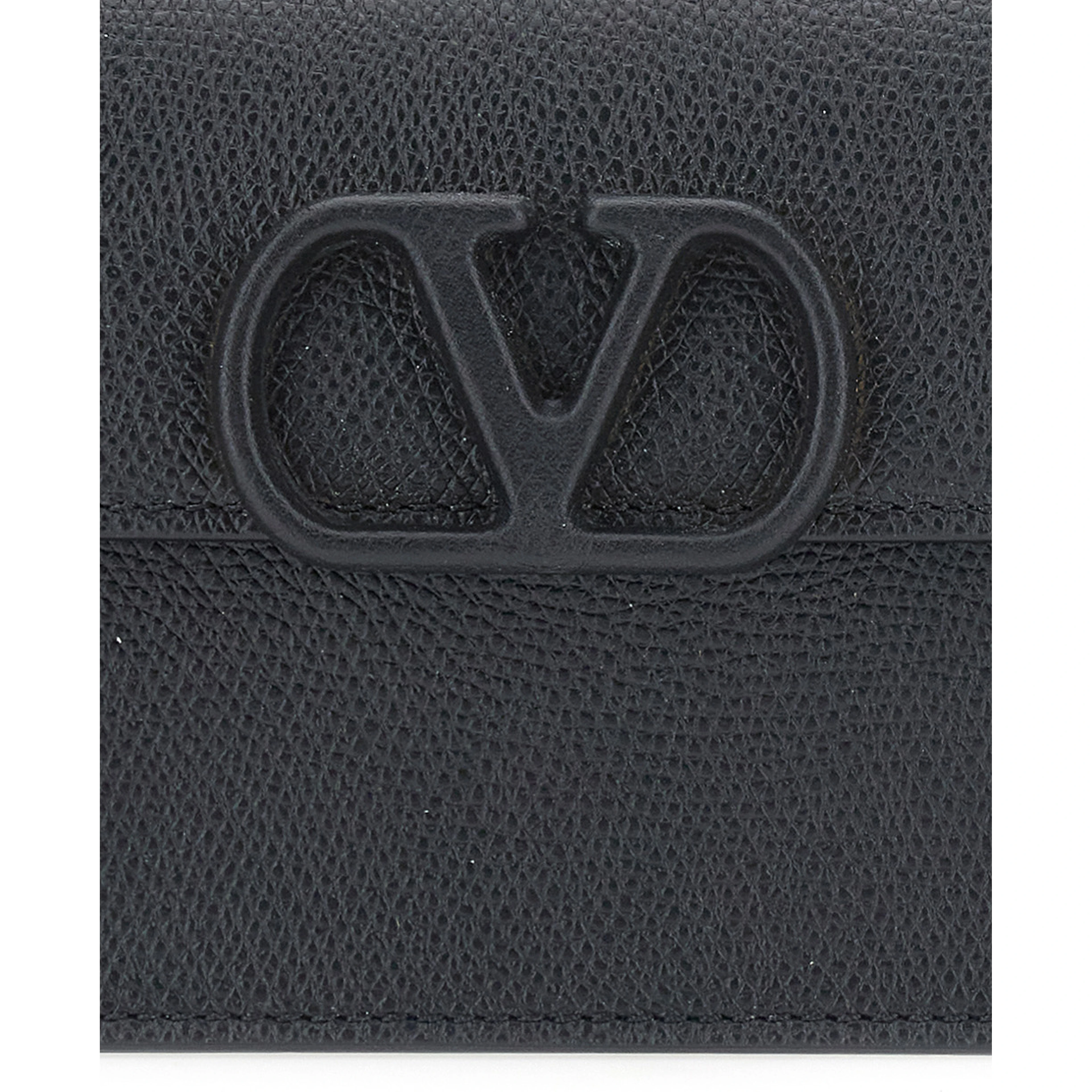 Black mini bag with chain strap and VLogo plaque on the front in leather for women