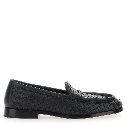 Silenzio Black Loafers with Rounded Toe and Intreccio in Leather for Women