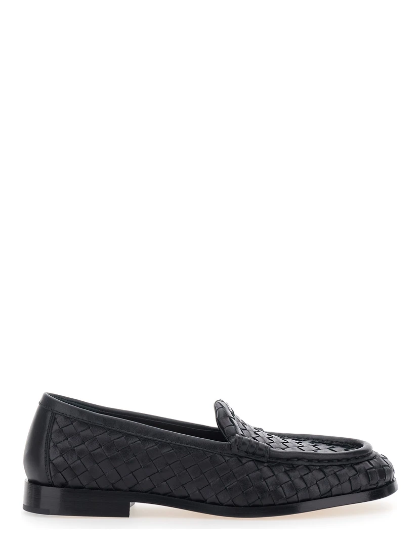 Silenzio Black Loafers with Rounded Toe and Intreccio in Leather for Women