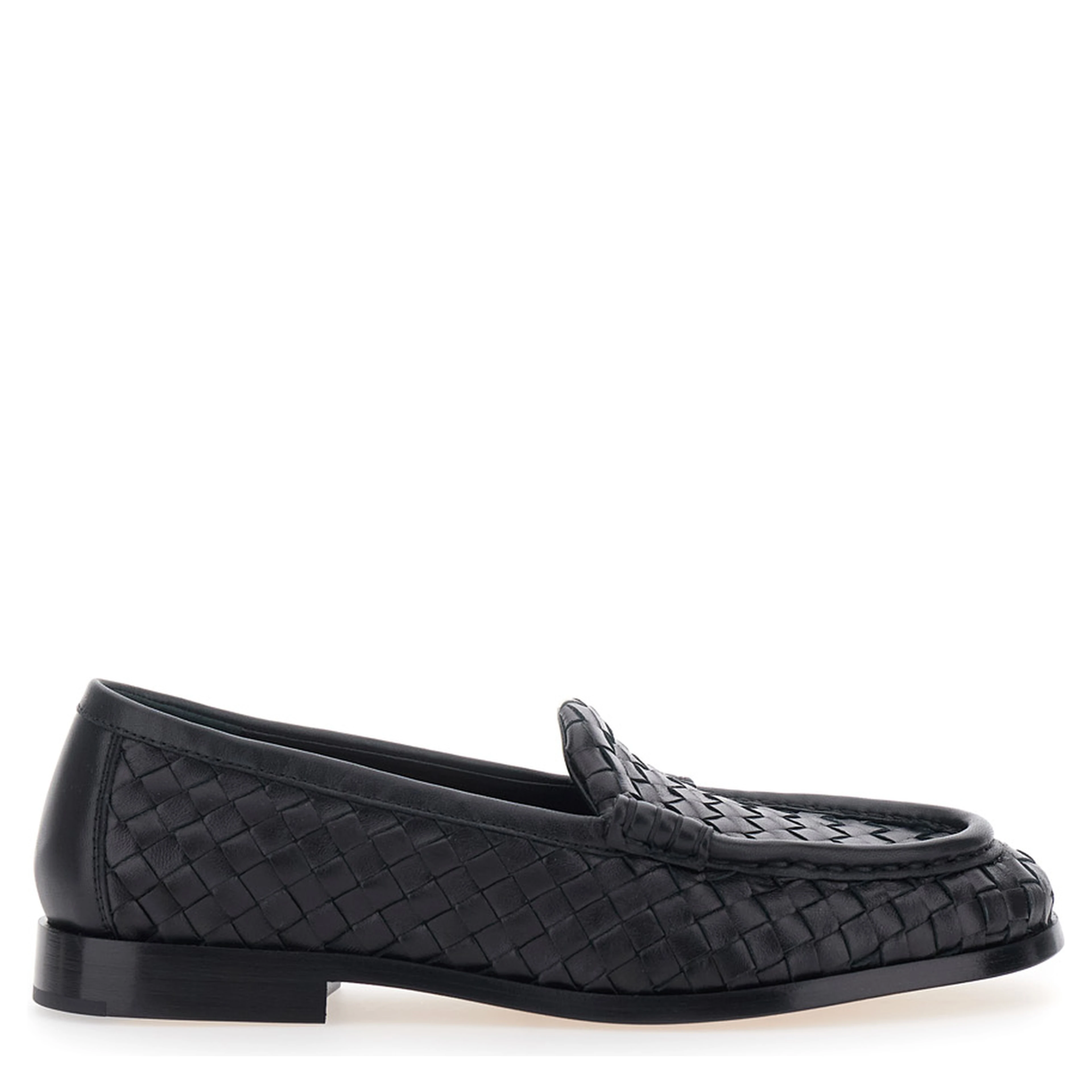 Silenzio Black Loafers with Rounded Toe and Intreccio in Leather for Women