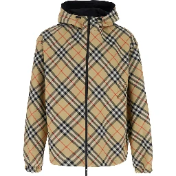 Reversible Jacket with EKD Logo Embroidery and Check Motif Beige Men