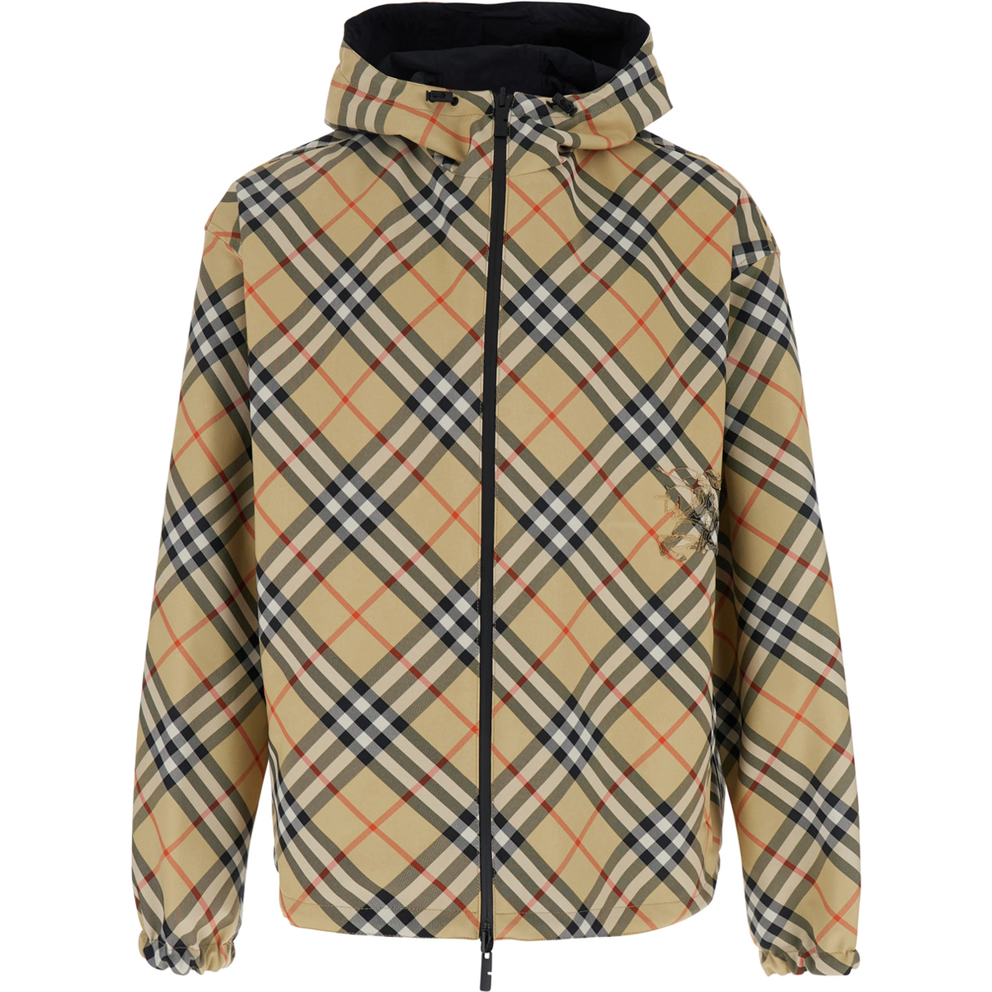Reversible Jacket with EKD Logo Embroidery and Check Motif Beige Men