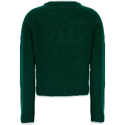 Sarah Green Sweater with Contrasting Round Neck in Wool and Cashmere for Women