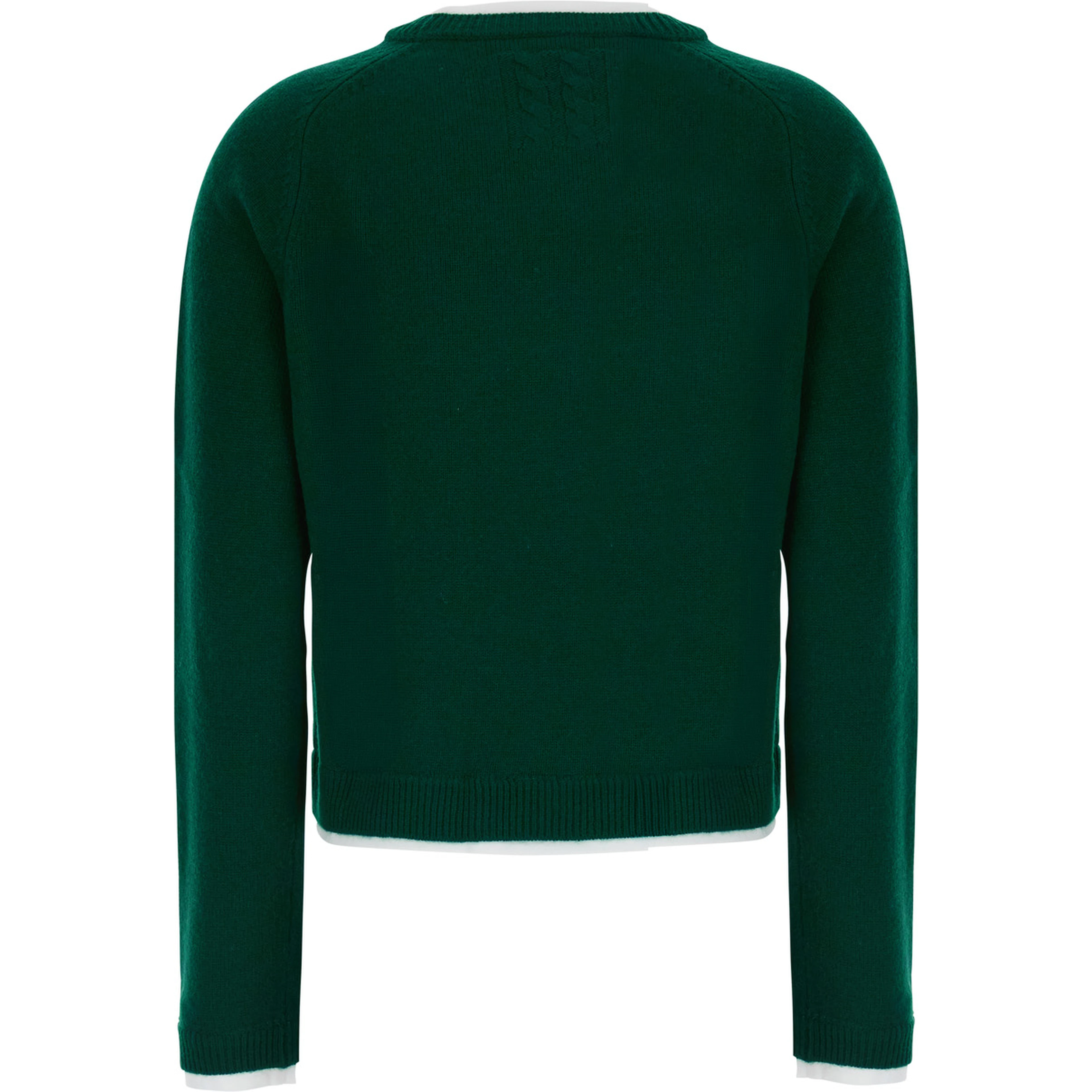 Sarah Green Sweater with Contrasting Round Neck in Wool and Cashmere for Women