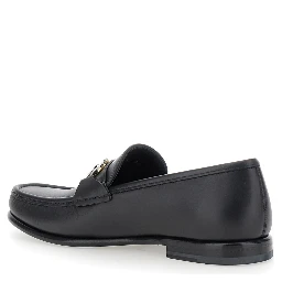 Loafers Avril with Gancini plaque on the front in black leather for men