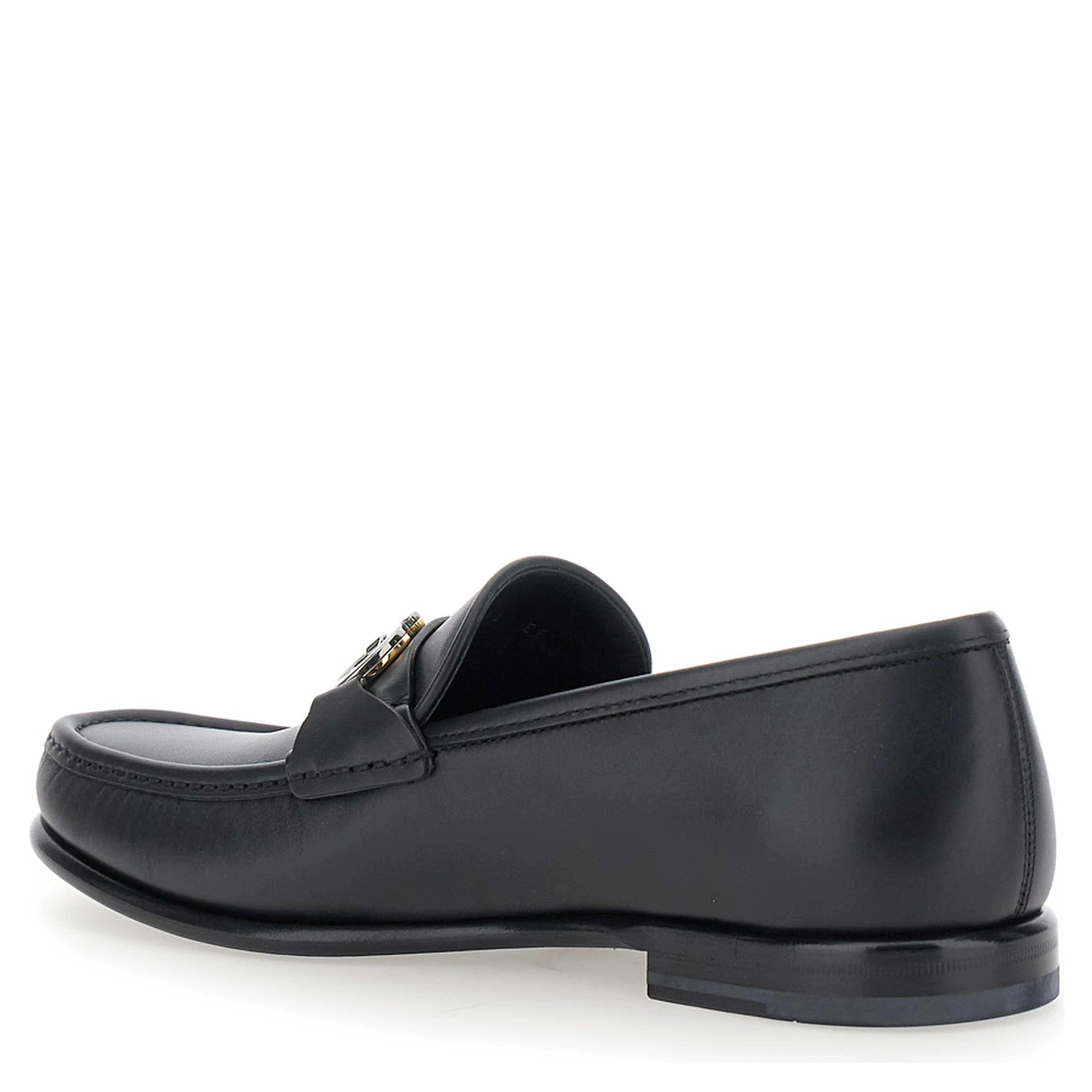 Loafers Avril with Gancini plaque on the front in black leather for men