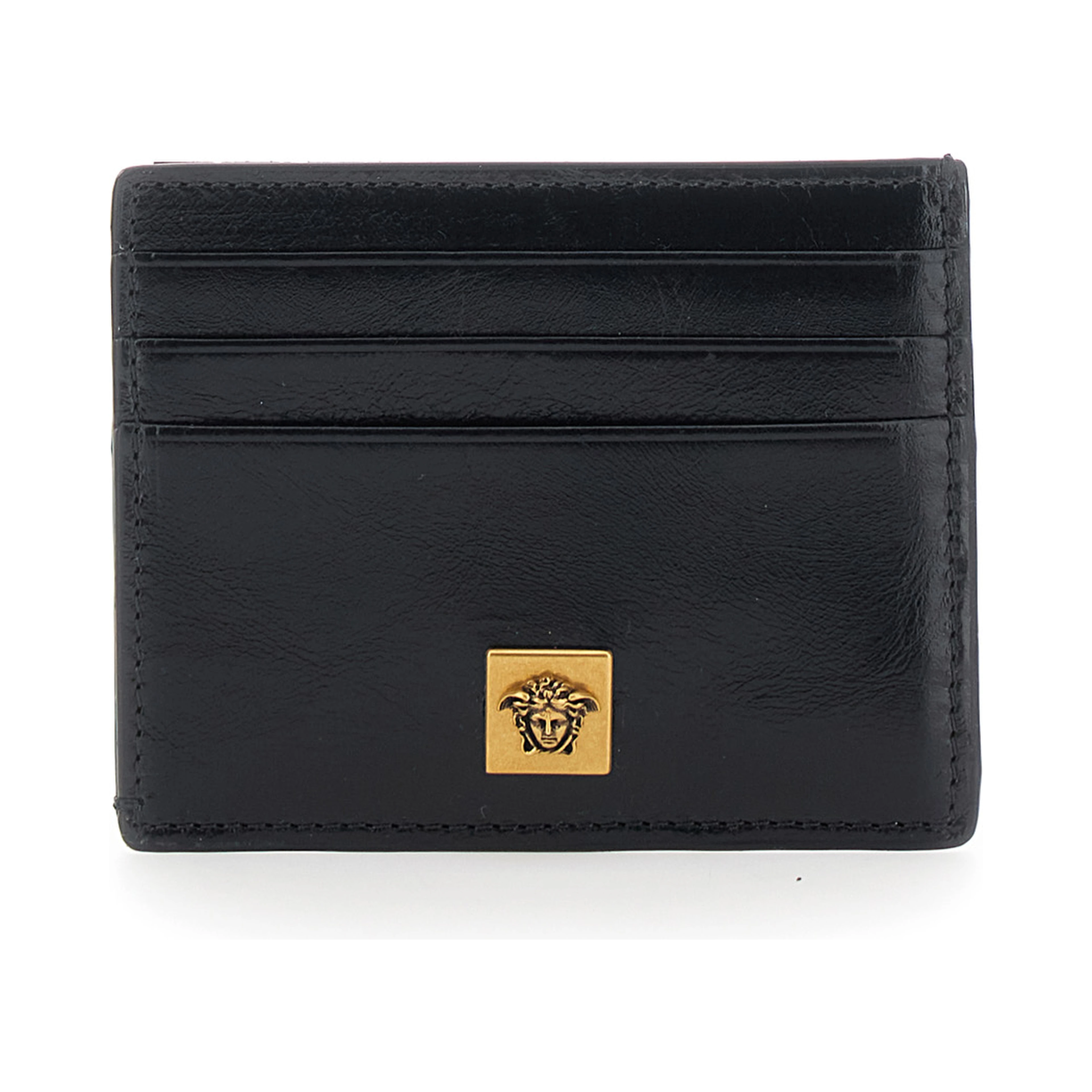 black Card holder with embossed logo on the front in leather for men