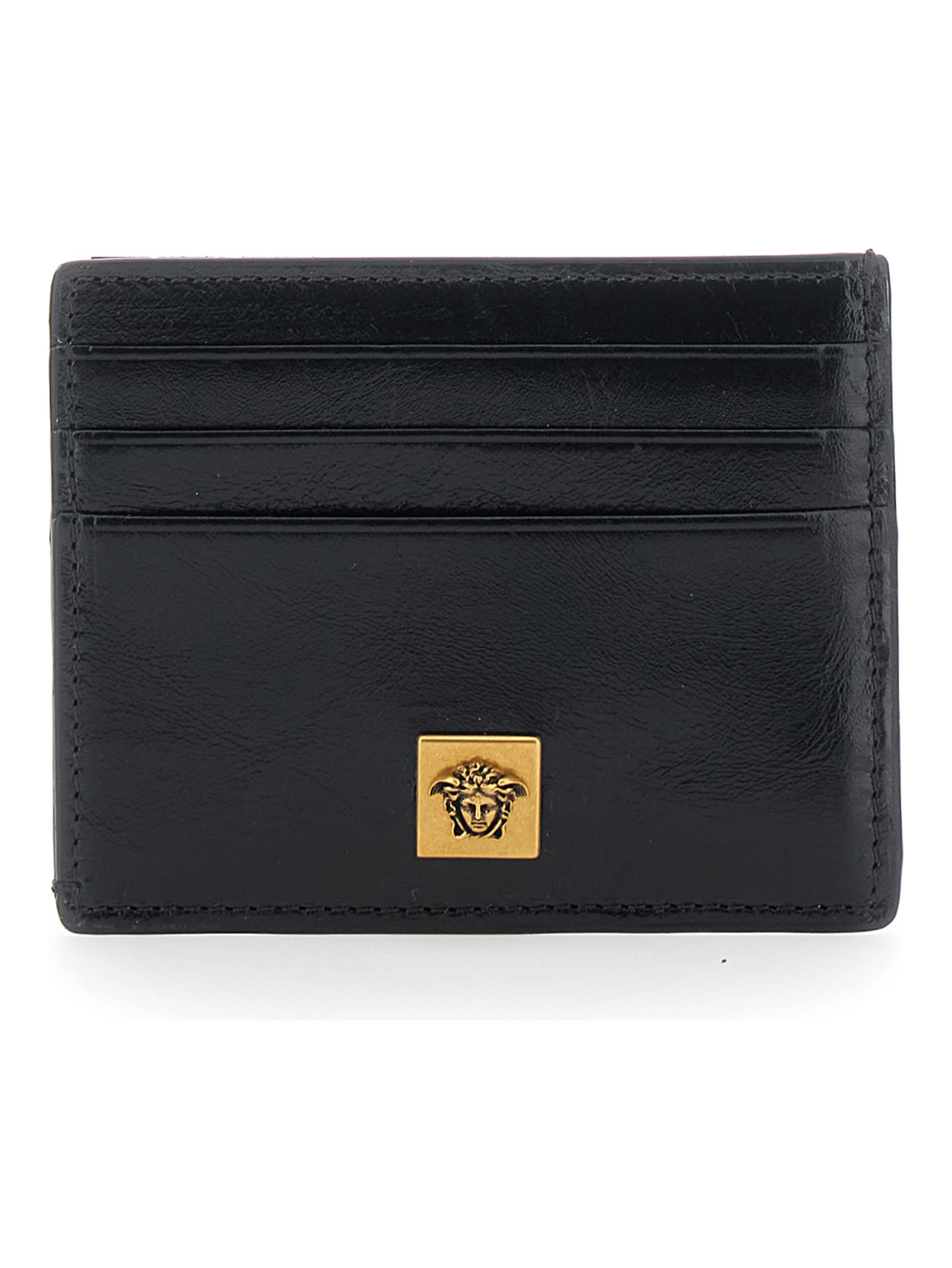 black Card holder with embossed logo on the front in leather for men