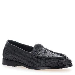 Silenzio Black Loafers with Rounded Toe and Intreccio in Leather for Women