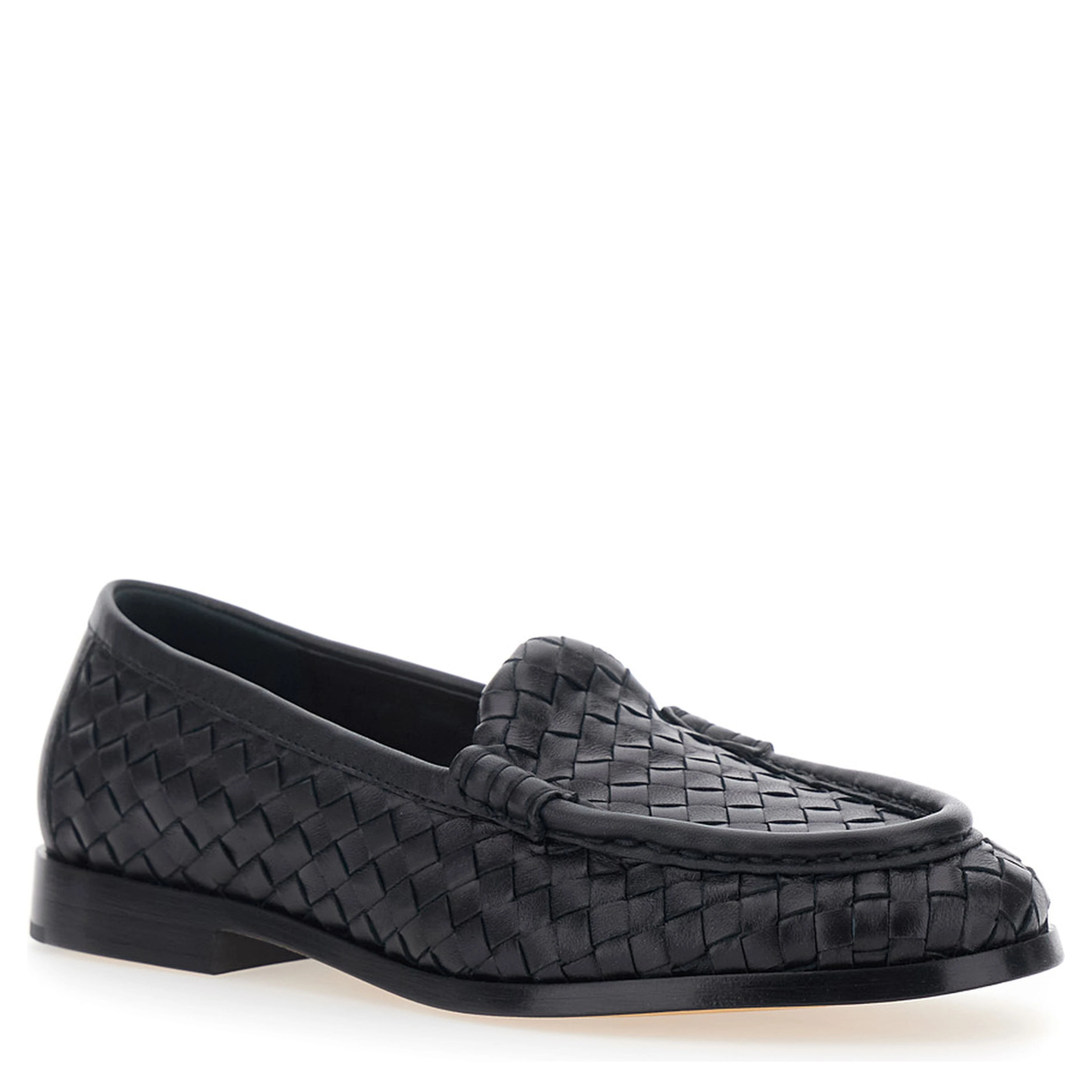 Silenzio Black Loafers with Rounded Toe and Intreccio in Leather for Women