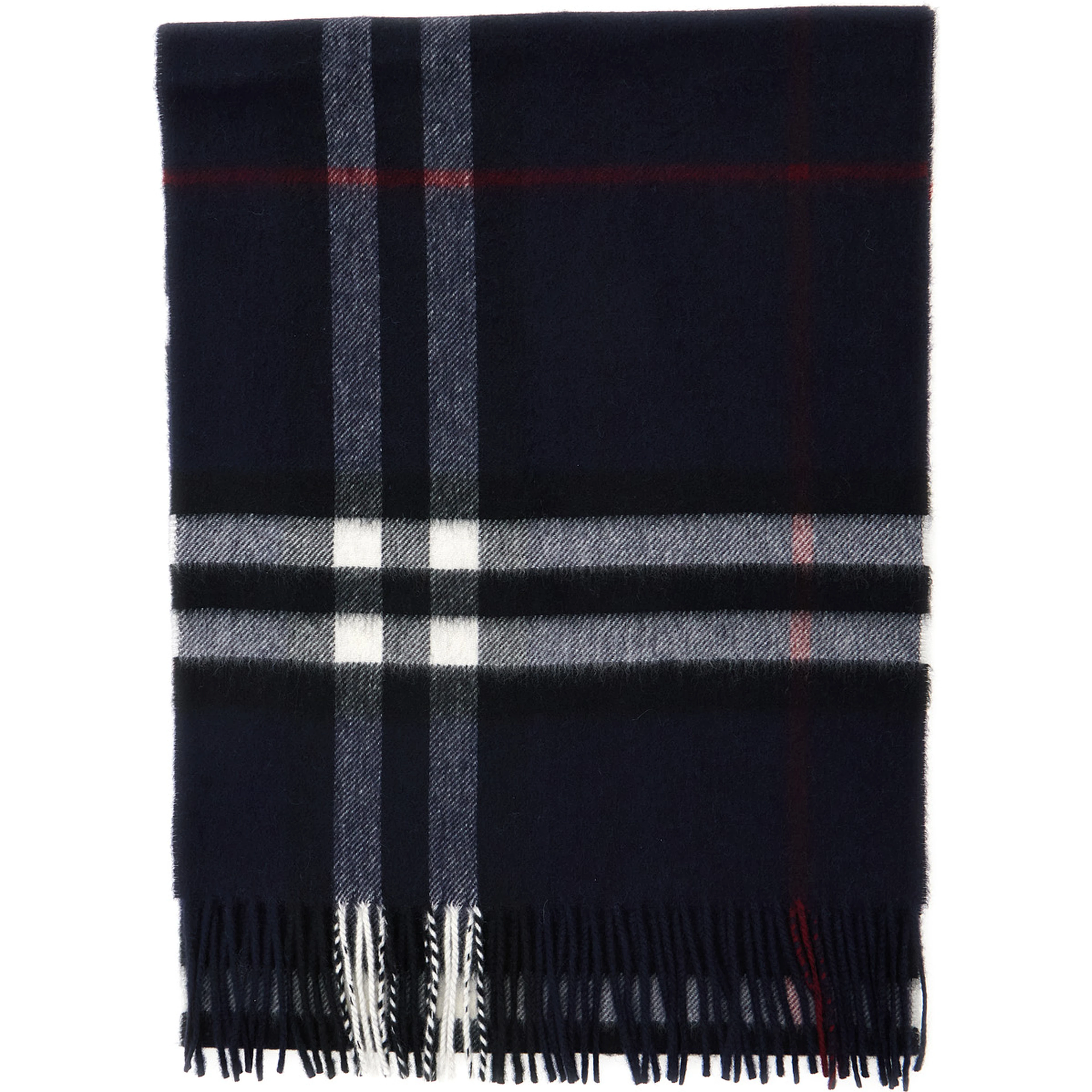 Blue Scarf with Fringed Edges and All-Over Check Motif in Cashmere for Women