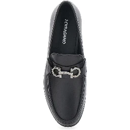 Loafers Avril with Gancini plaque on the front in black leather for men