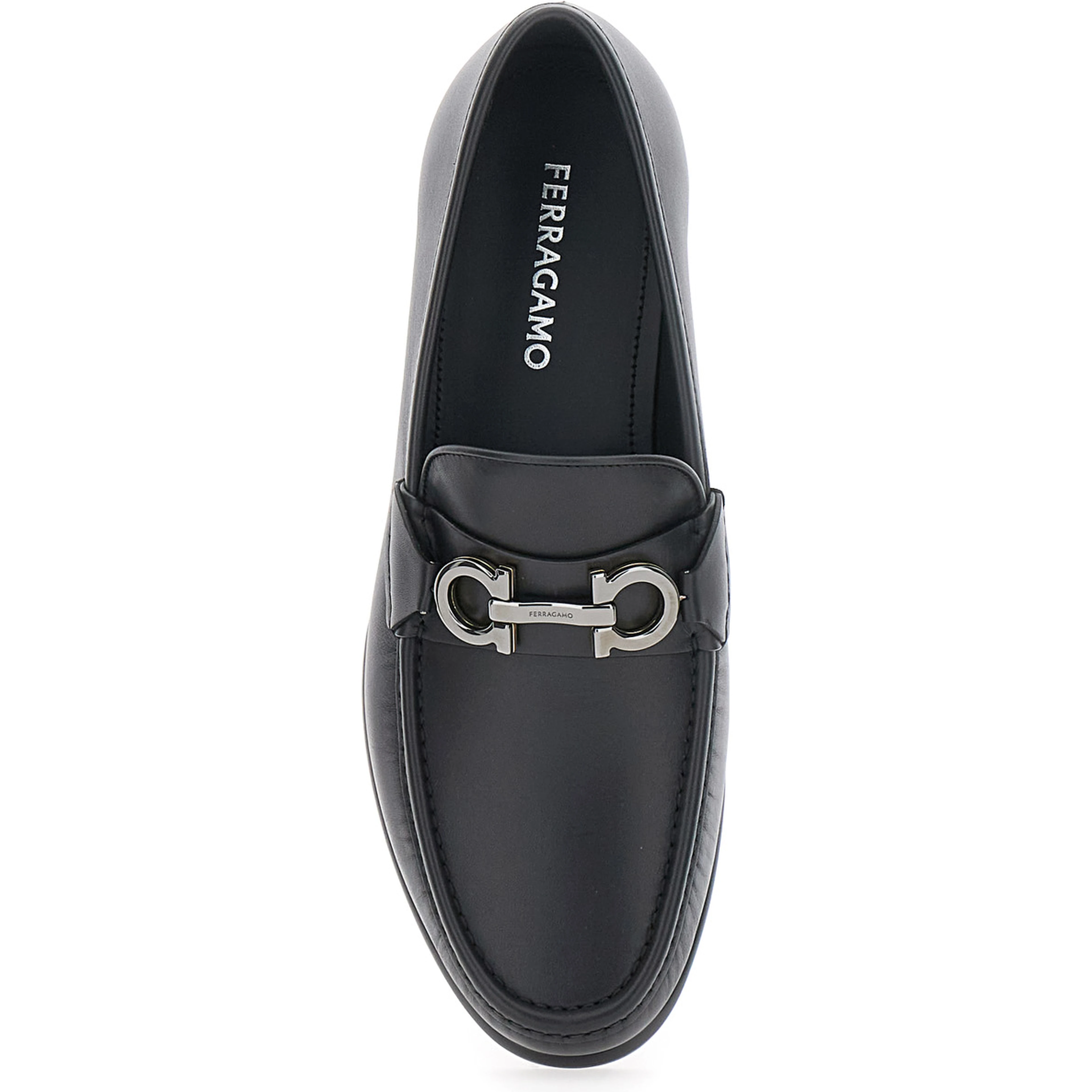 Loafers Avril with Gancini plaque on the front in black leather for men