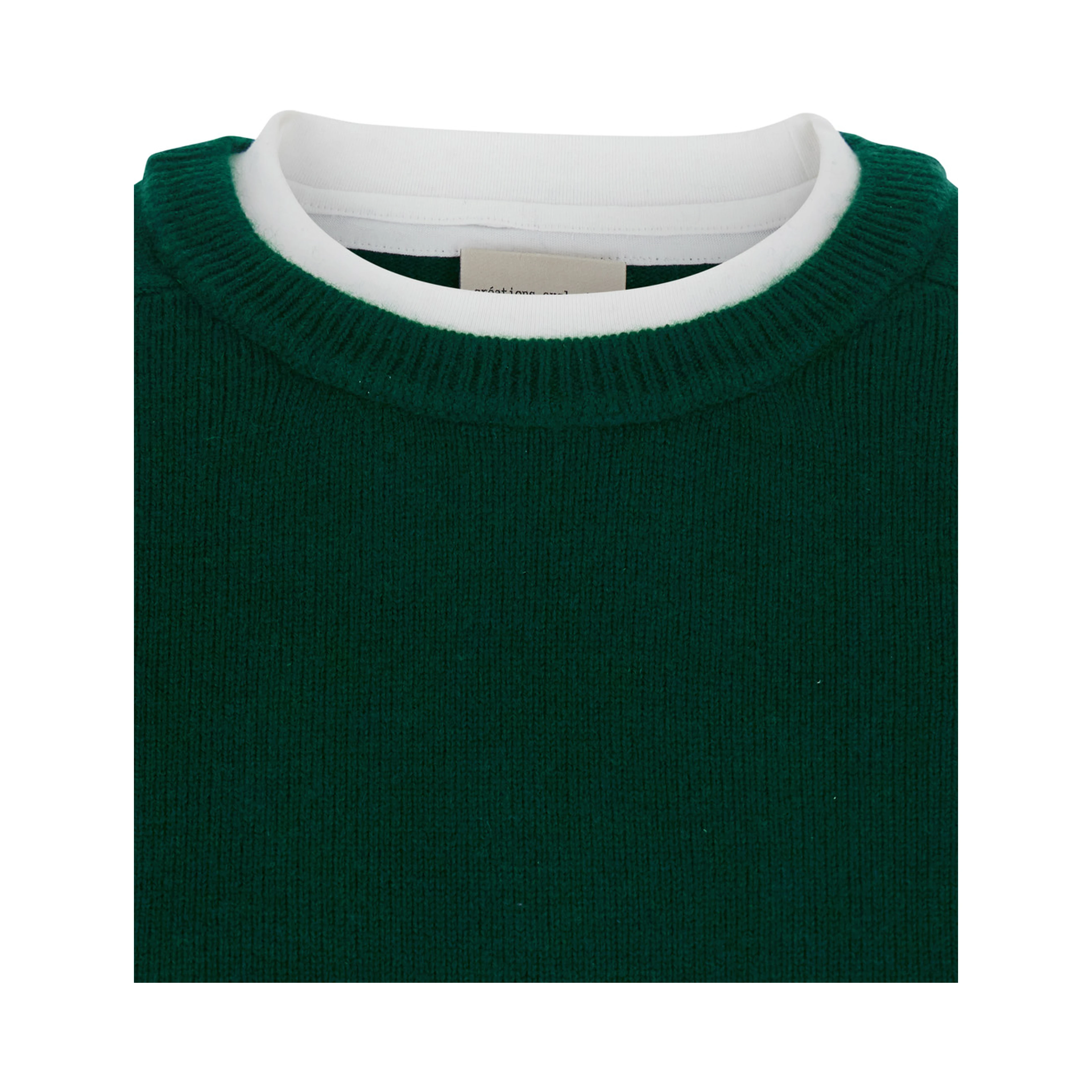 Sarah Green Sweater with Contrasting Round Neck in Wool and Cashmere for Women