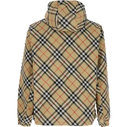 Reversible Jacket with EKD Logo Embroidery and Check Motif Beige Men