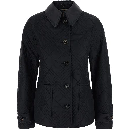 Fernleigh Black Jacket with removable leather collar and all-over Check stitching in quilted tech fabric for women