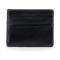 black Card holder with embossed logo on the front in leather for men