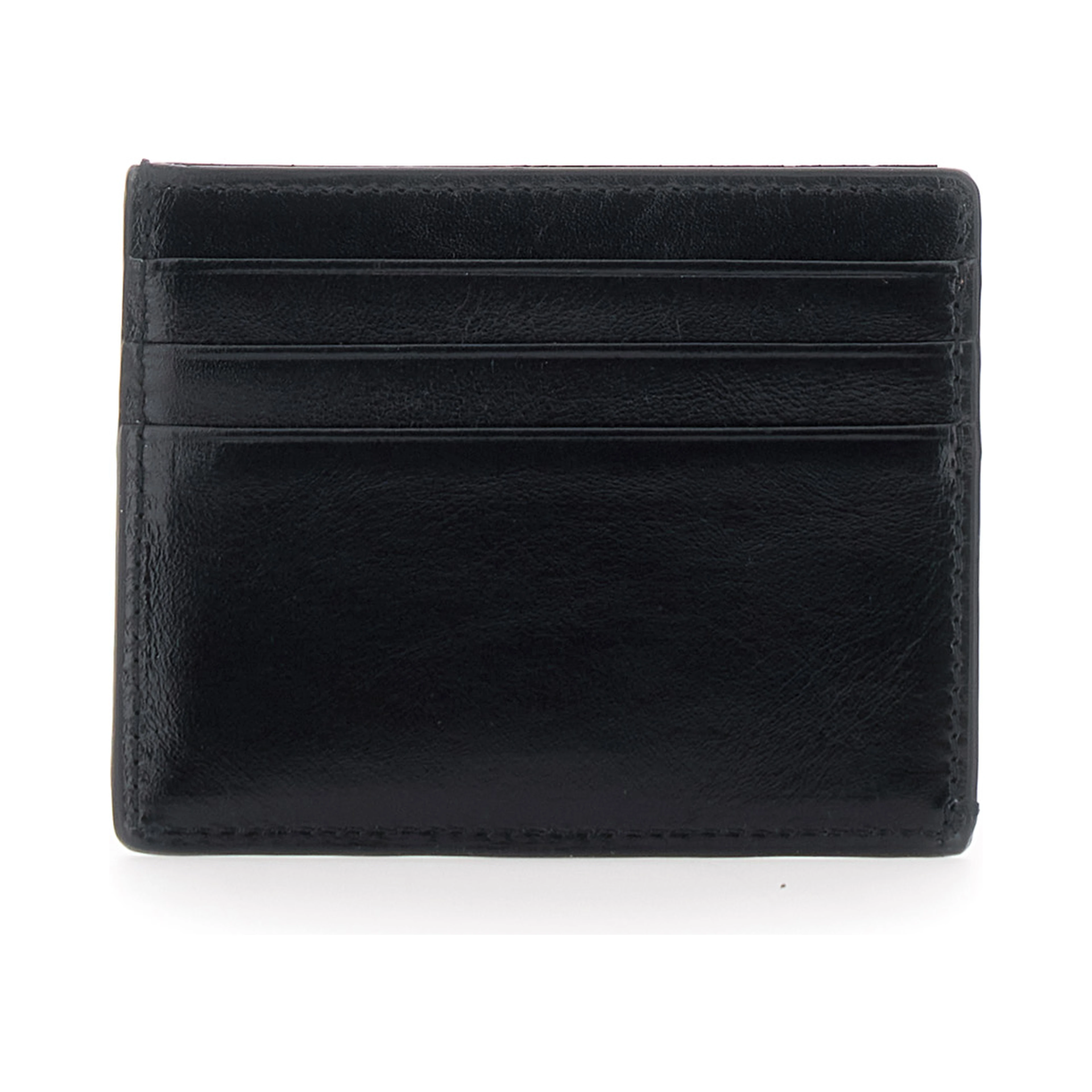 black Card holder with embossed logo on the front in leather for men