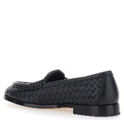 Silenzio Black Loafers with Rounded Toe and Intreccio in Leather for Women