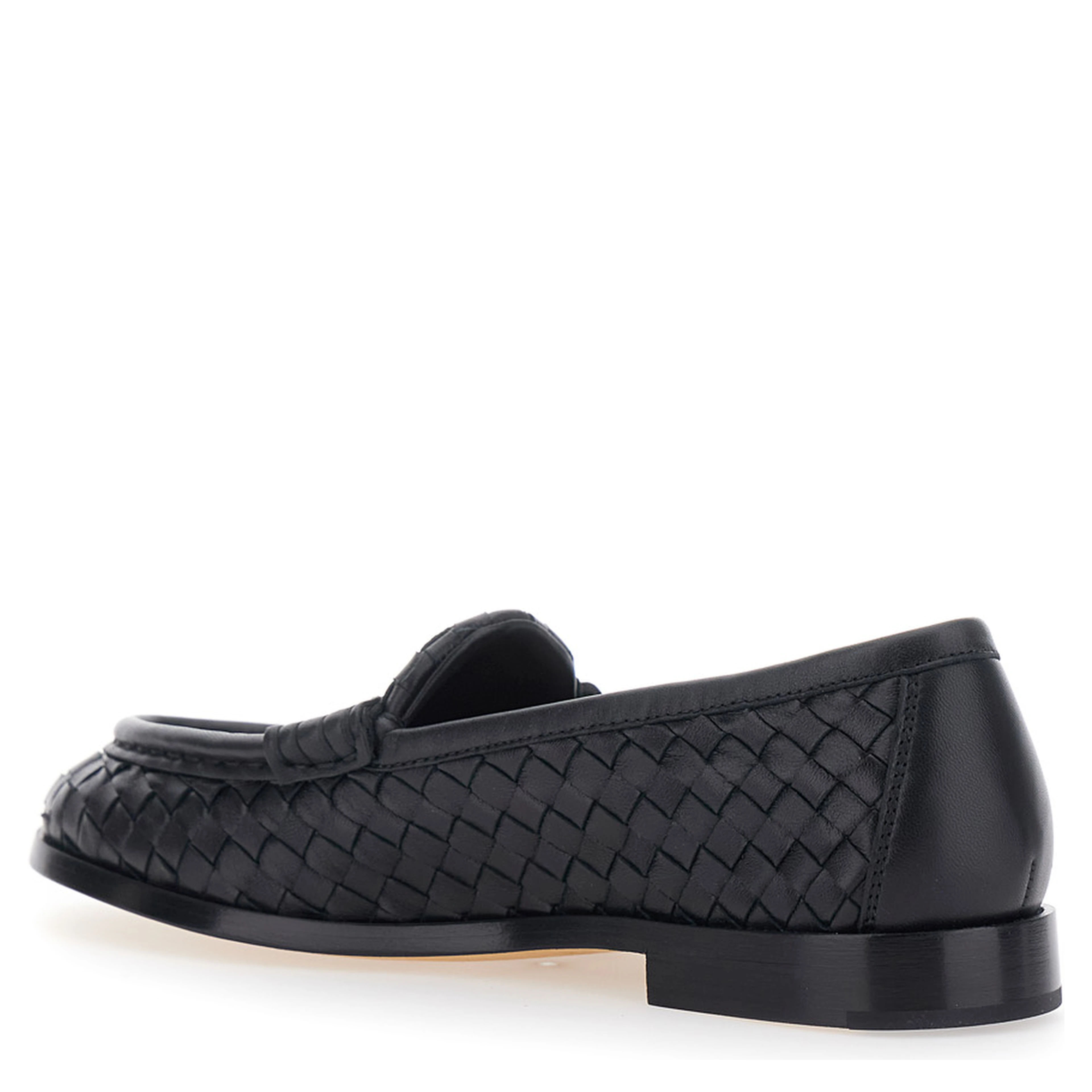 Silenzio Black Loafers with Rounded Toe and Intreccio in Leather for Women
