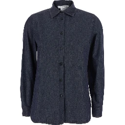 MOLO is a shirt with a classic collar and long sleeves in blue tech fabric for women