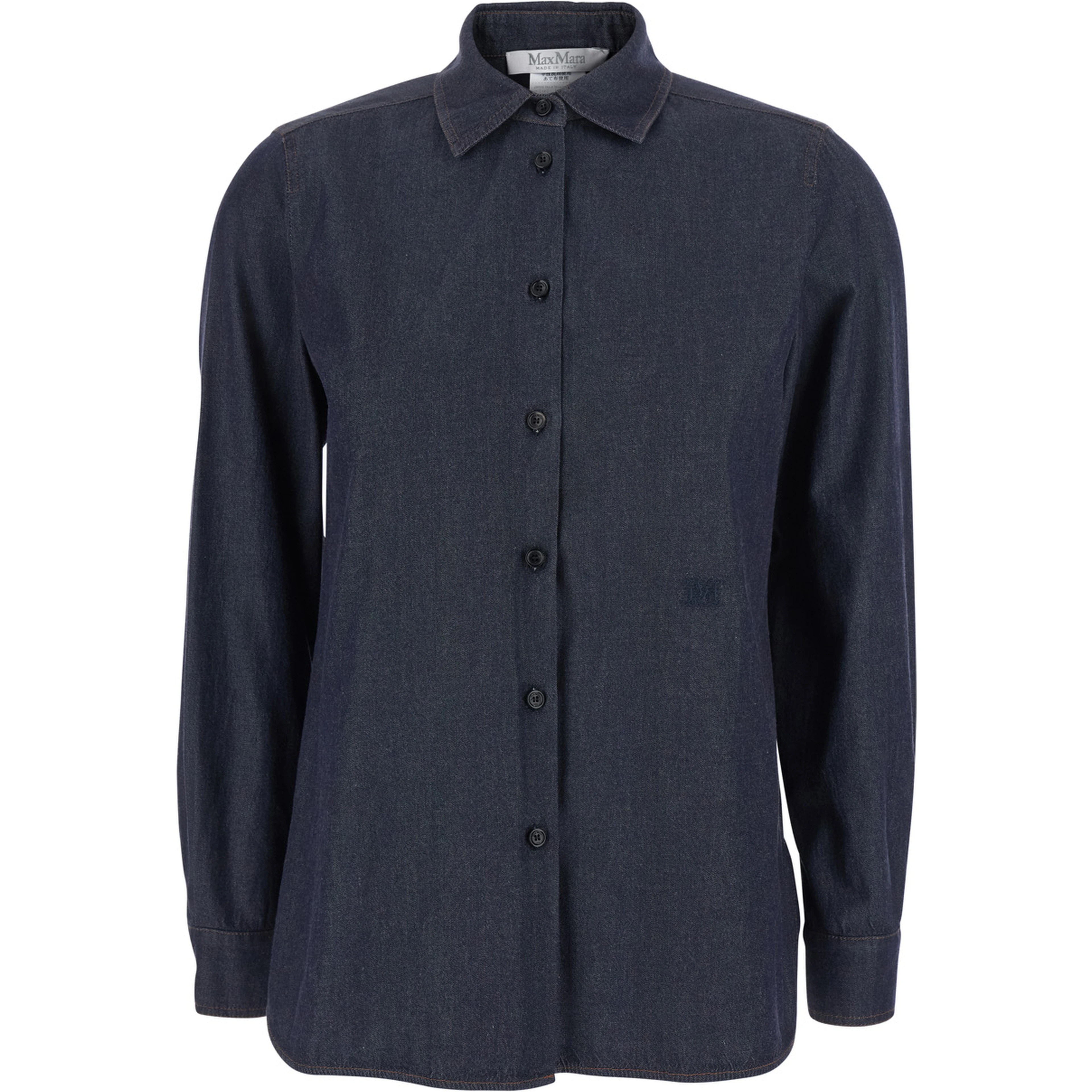 MOLO is a shirt with a classic collar and long sleeves in blue tech fabric for women