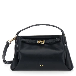 CarmenBlack Handbag with Turn Lock Closure and Logo lettering on the Front in Ecoleather for Women