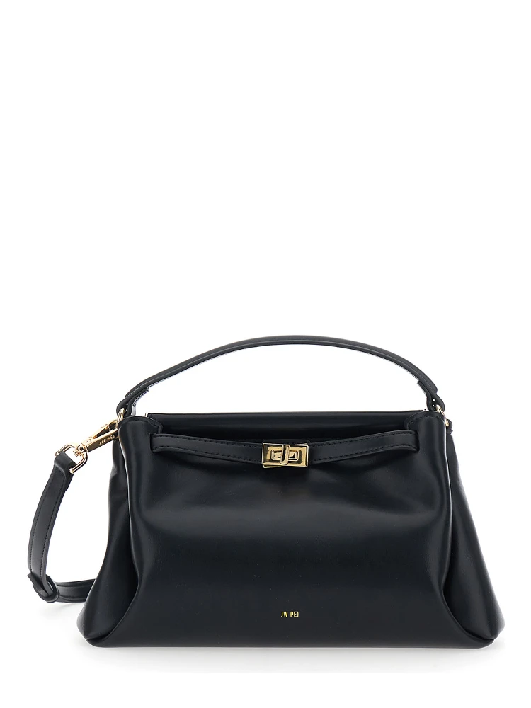 CarmenBlack Handbag with Turn Lock Closure and Logo lettering on the Front in Ecoleather for Women