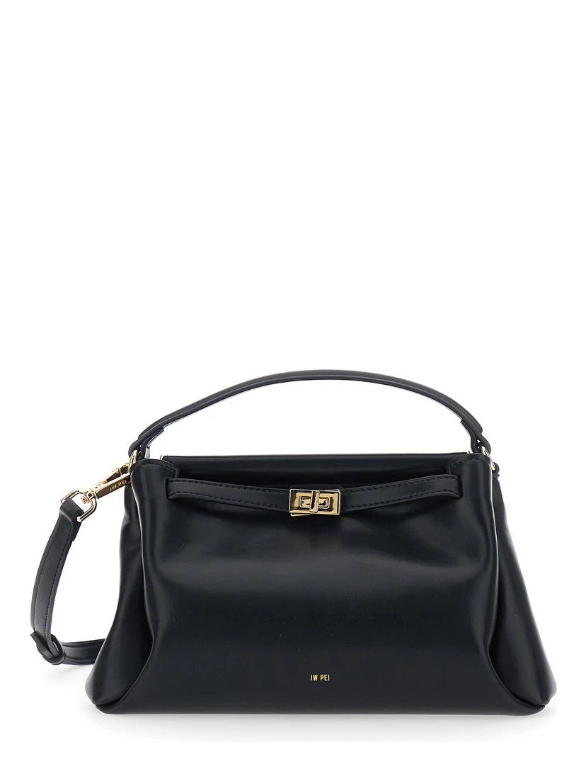 CarmenBlack Handbag with Turn Lock Closure and Logo lettering on the Front in Ecoleather for Women