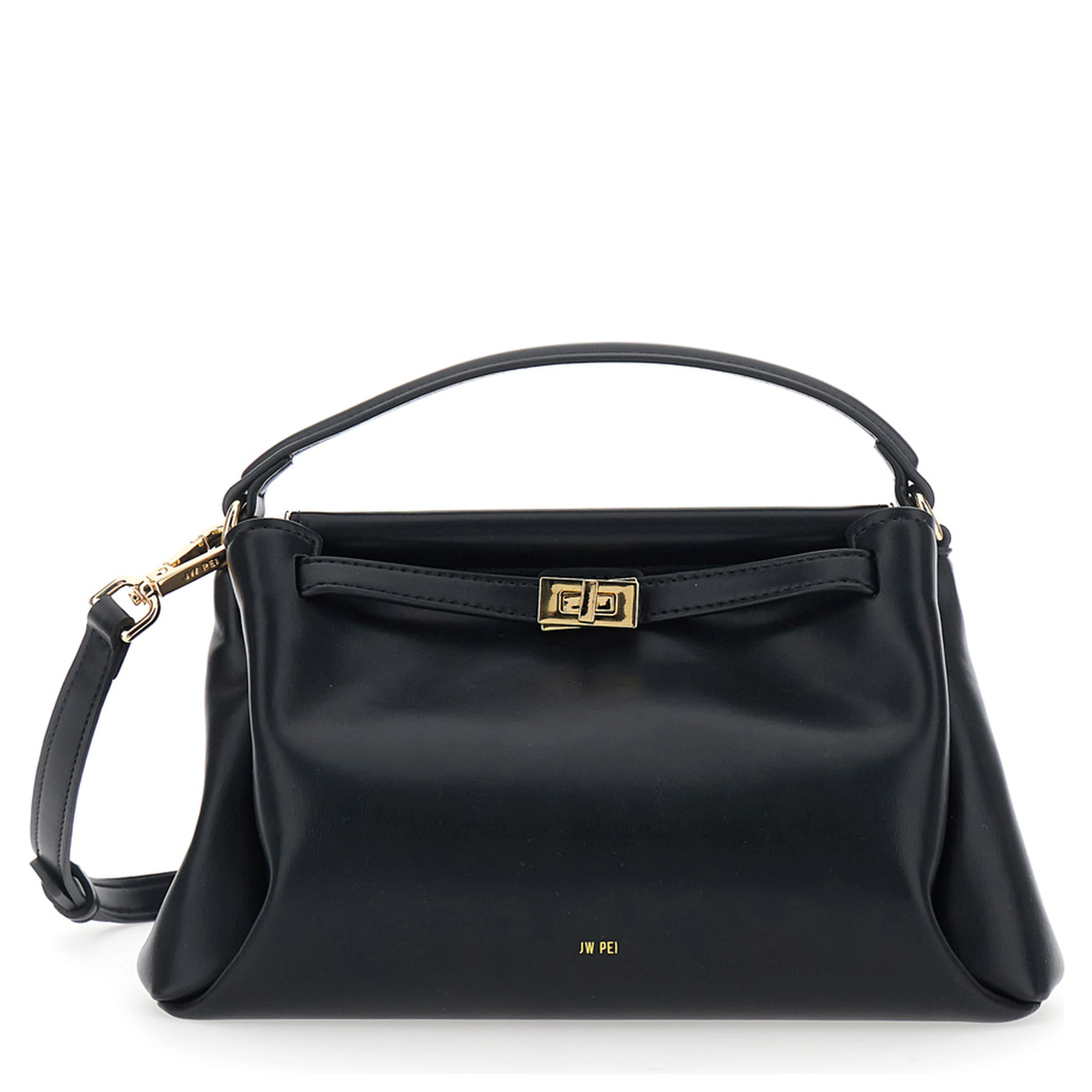 CarmenBlack Handbag with Turn Lock Closure and Logo lettering on the Front in Ecoleather for Women