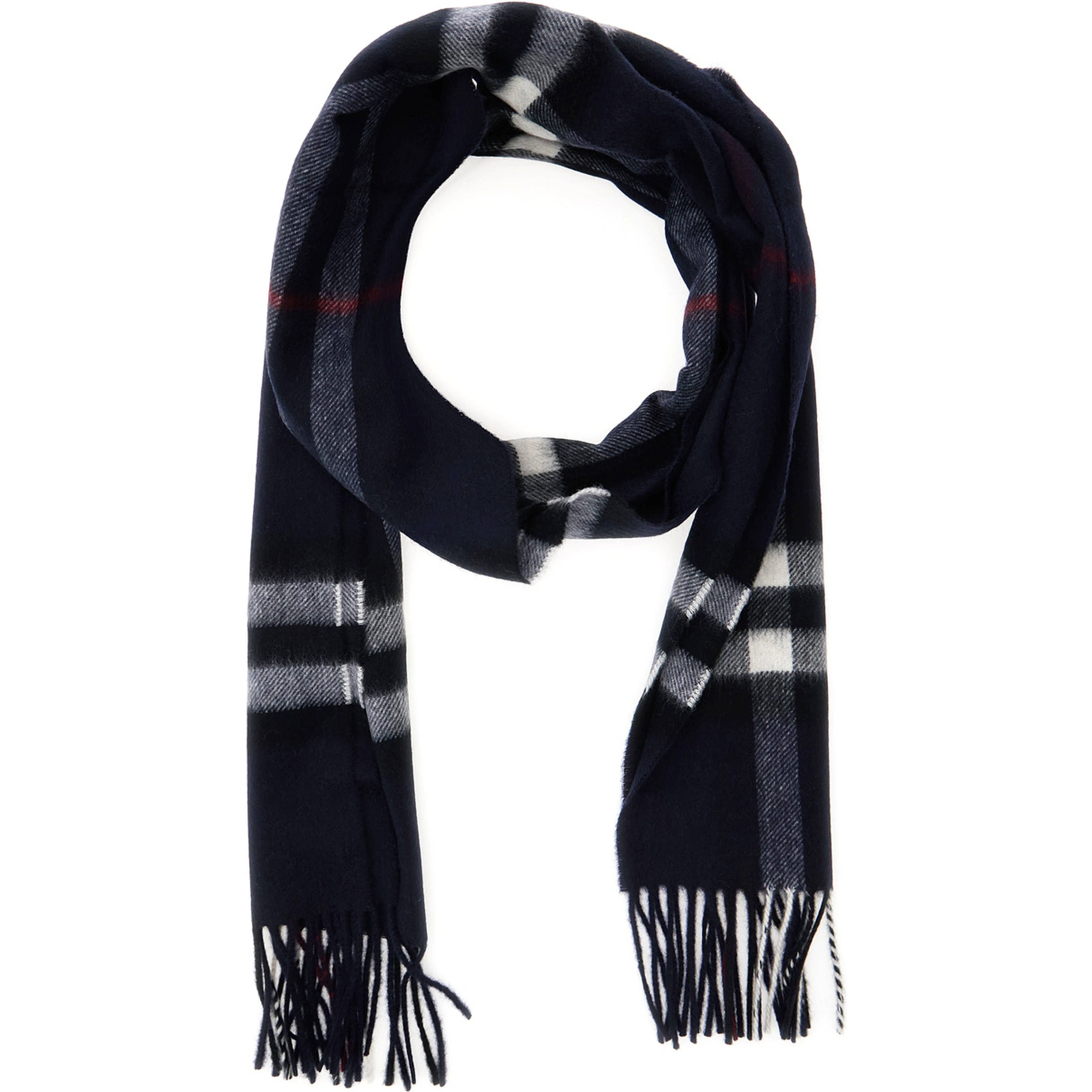Blue Scarf with Fringed Edges and All-Over Check Motif in Cashmere for Women