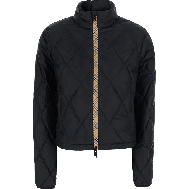 BRAMFORD black Down jacket with high collar and Check detail on the front in Tech Fabric women