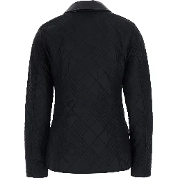 Fernleigh Black Jacket with removable leather collar and all-over Check stitching in quilted tech fabric for women