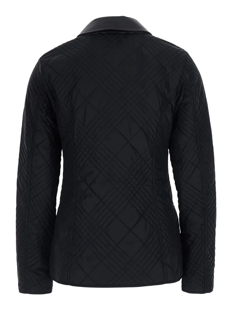Fernleigh Black Jacket with removable leather collar and all-over Check stitching in quilted tech fabric for women alternative