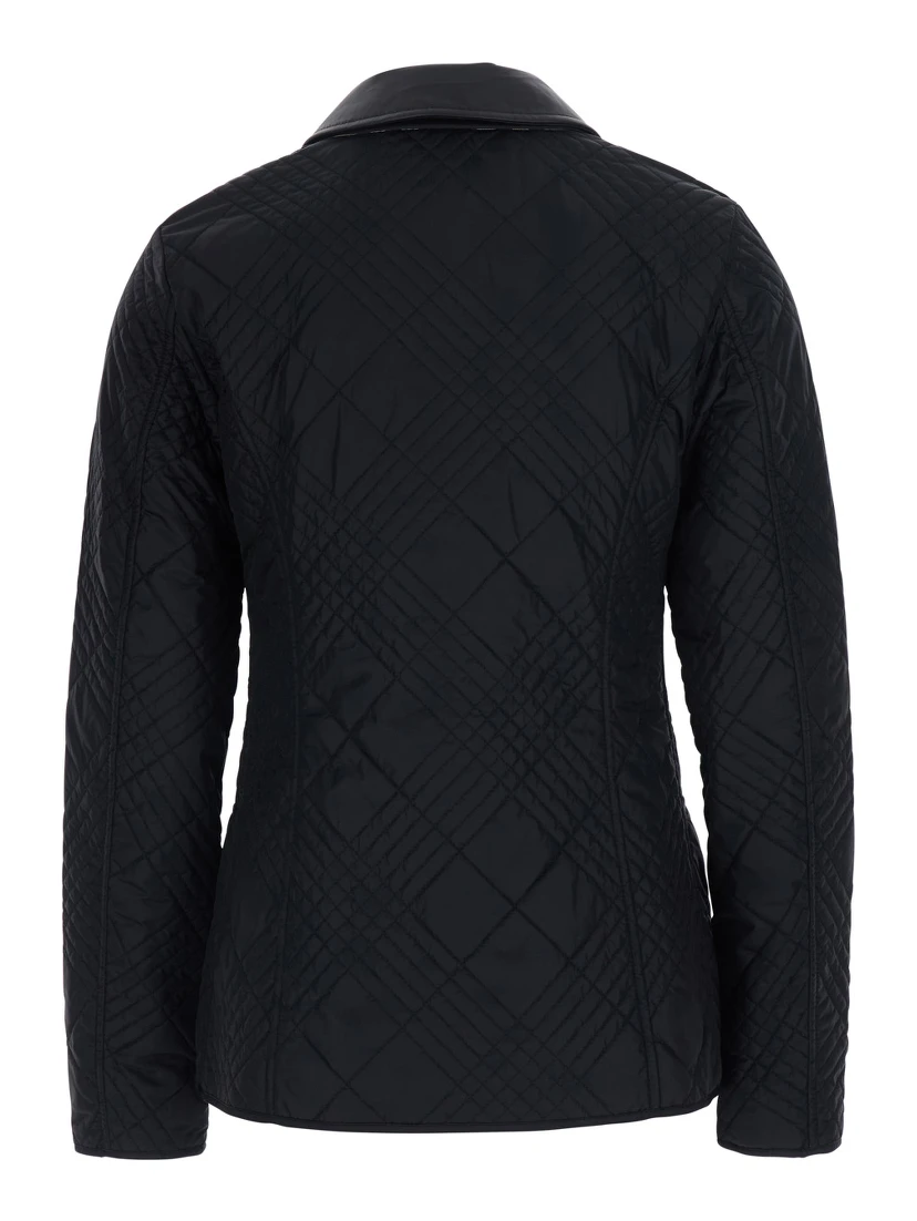 Fernleigh Black Jacket with removable leather collar and all-over Check stitching in quilted tech fabric for women