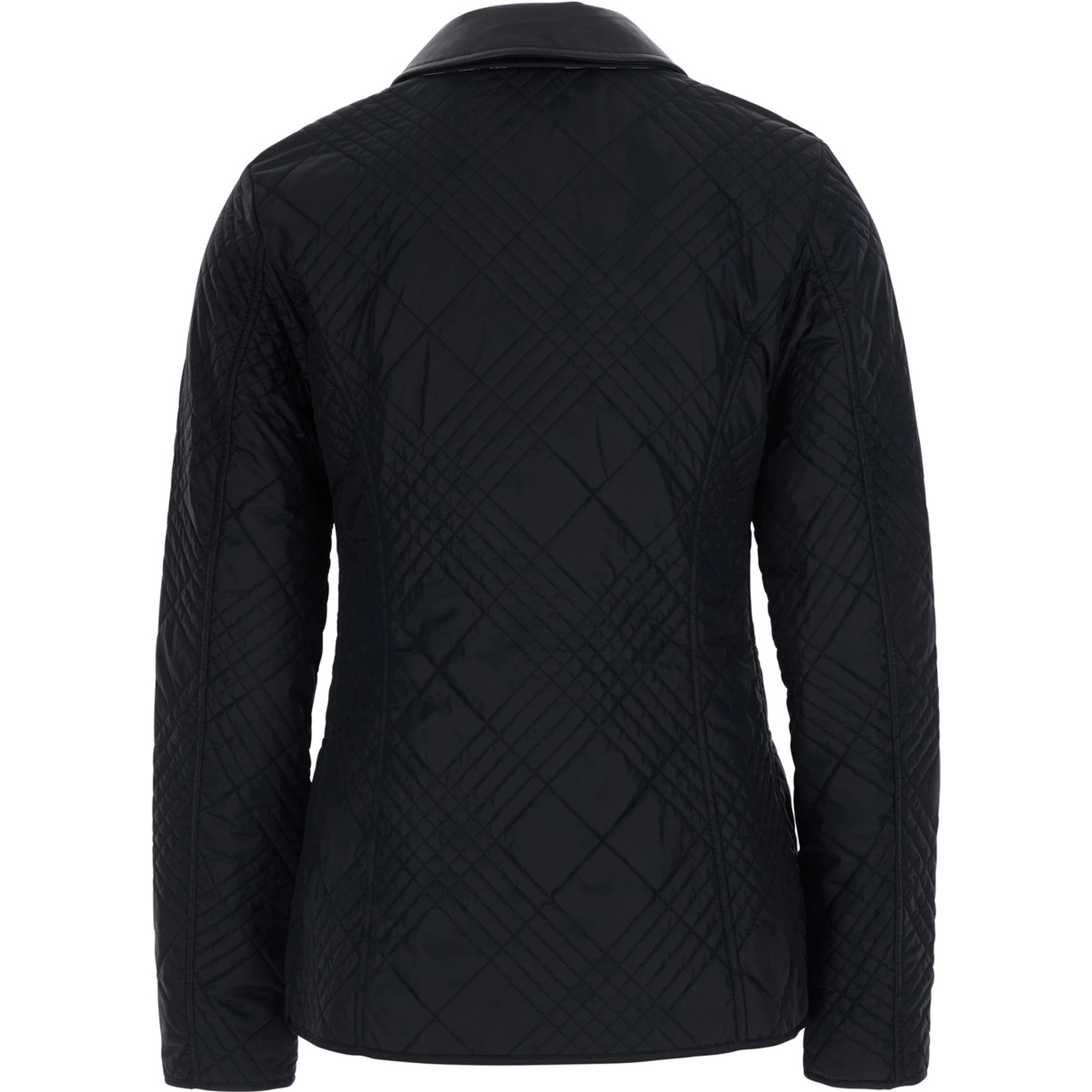 Fernleigh Black Jacket with removable leather collar and all-over Check stitching in quilted tech fabric for women