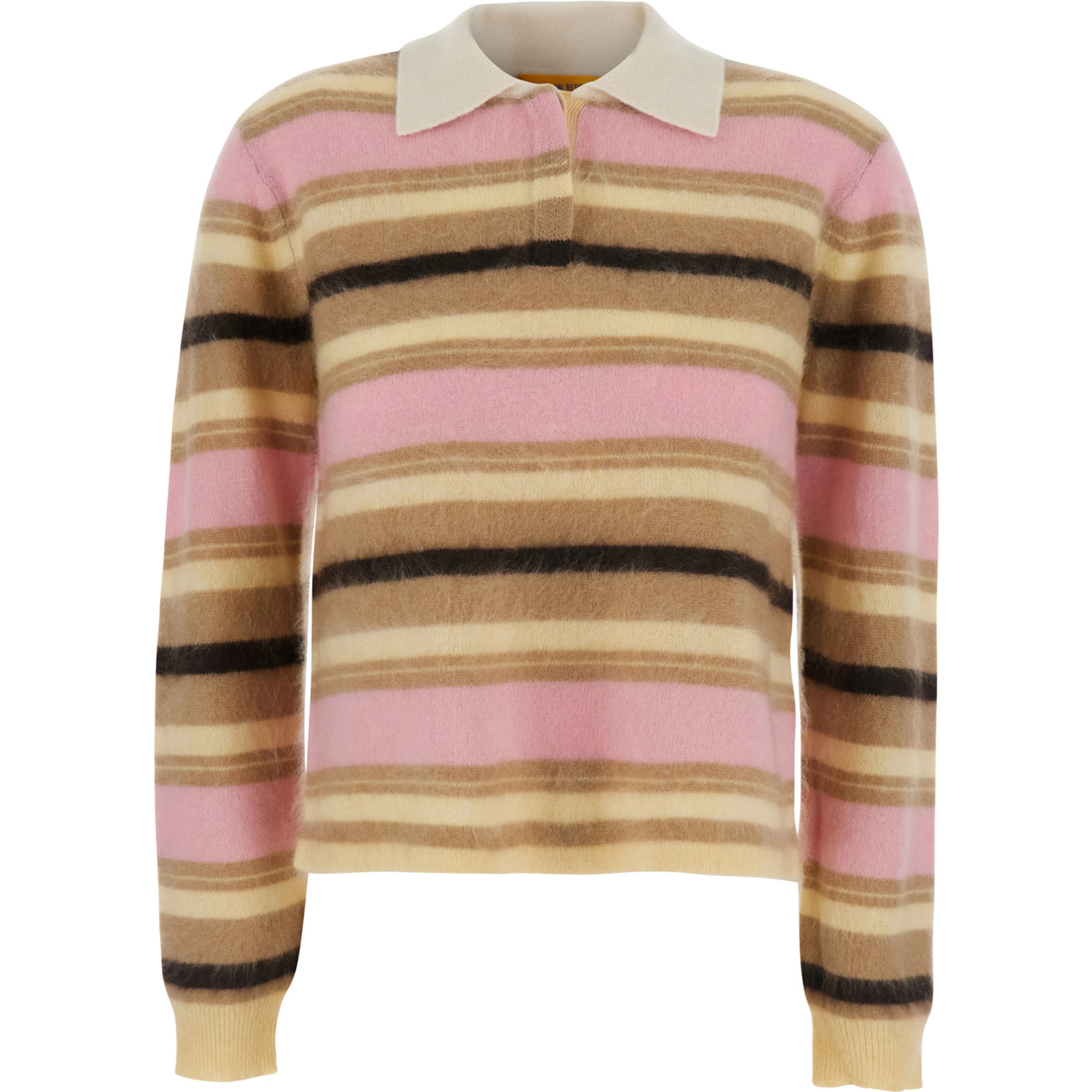 Multicolor Polo Shirt with Long Sleeves, Classic Collar and All-Over Striped Motif in Cashmere for Women