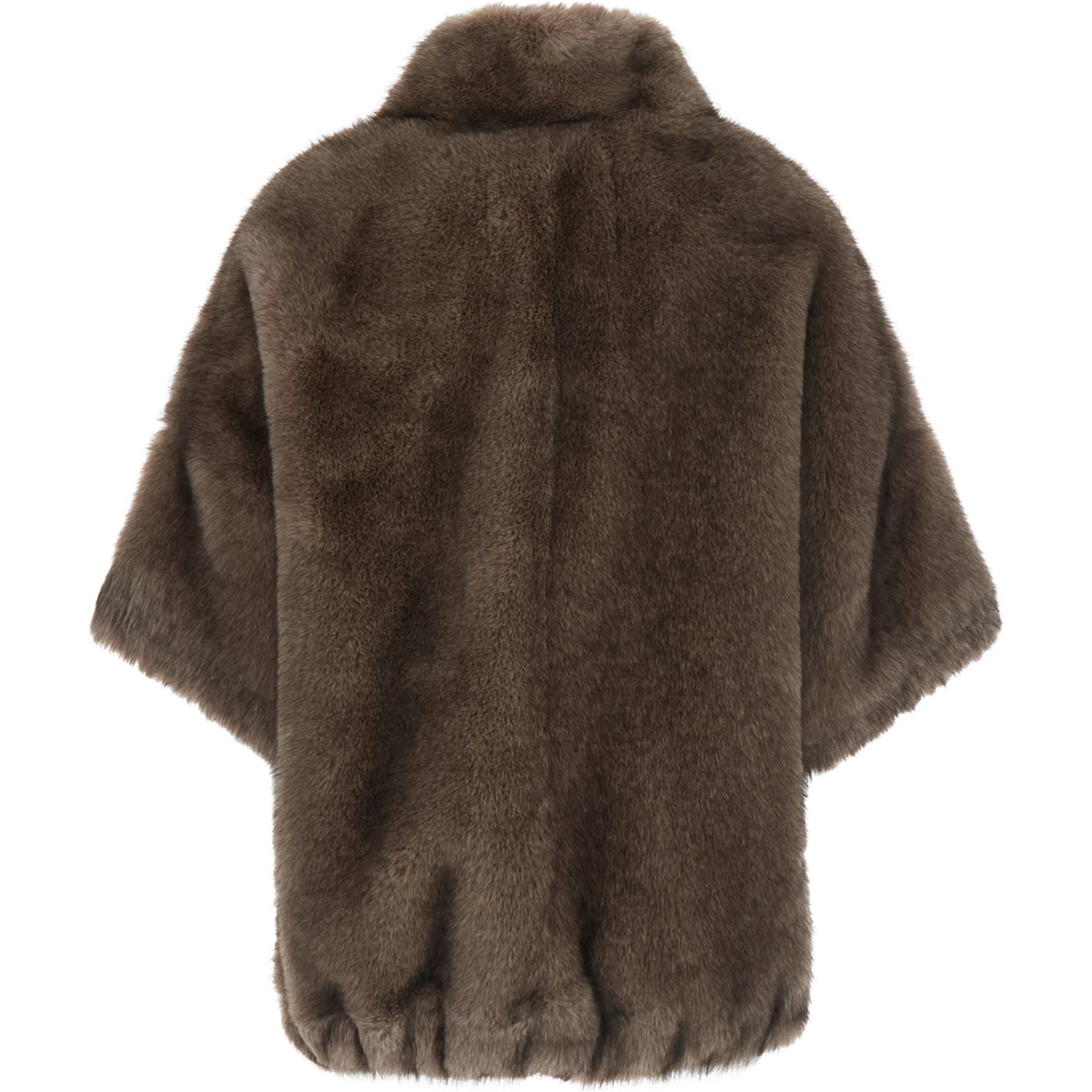 Brown Short Shearling Jacket with high collar and wide short sleeves in ecofur for women