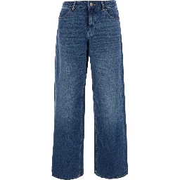 Blue Jeans with Faded Design and Wide Leg in Denim for Women