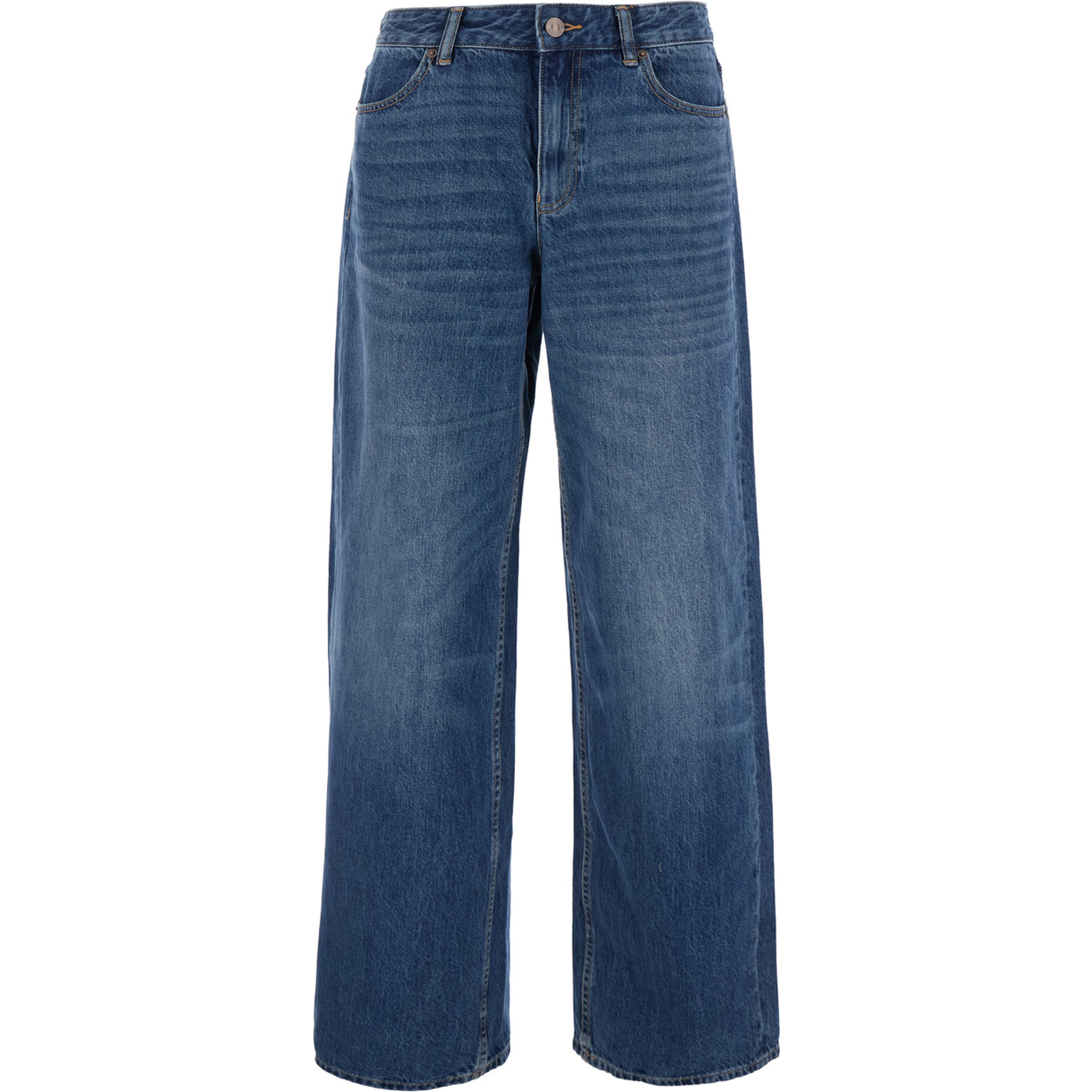 Blue Jeans with Faded Design and Wide Leg in Denim for Women