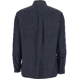 MOLO is a shirt with a classic collar and long sleeves in blue tech fabric for women