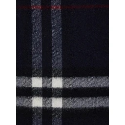 Blue Scarf with Fringed Edges and All-Over Check Motif in Cashmere for Women