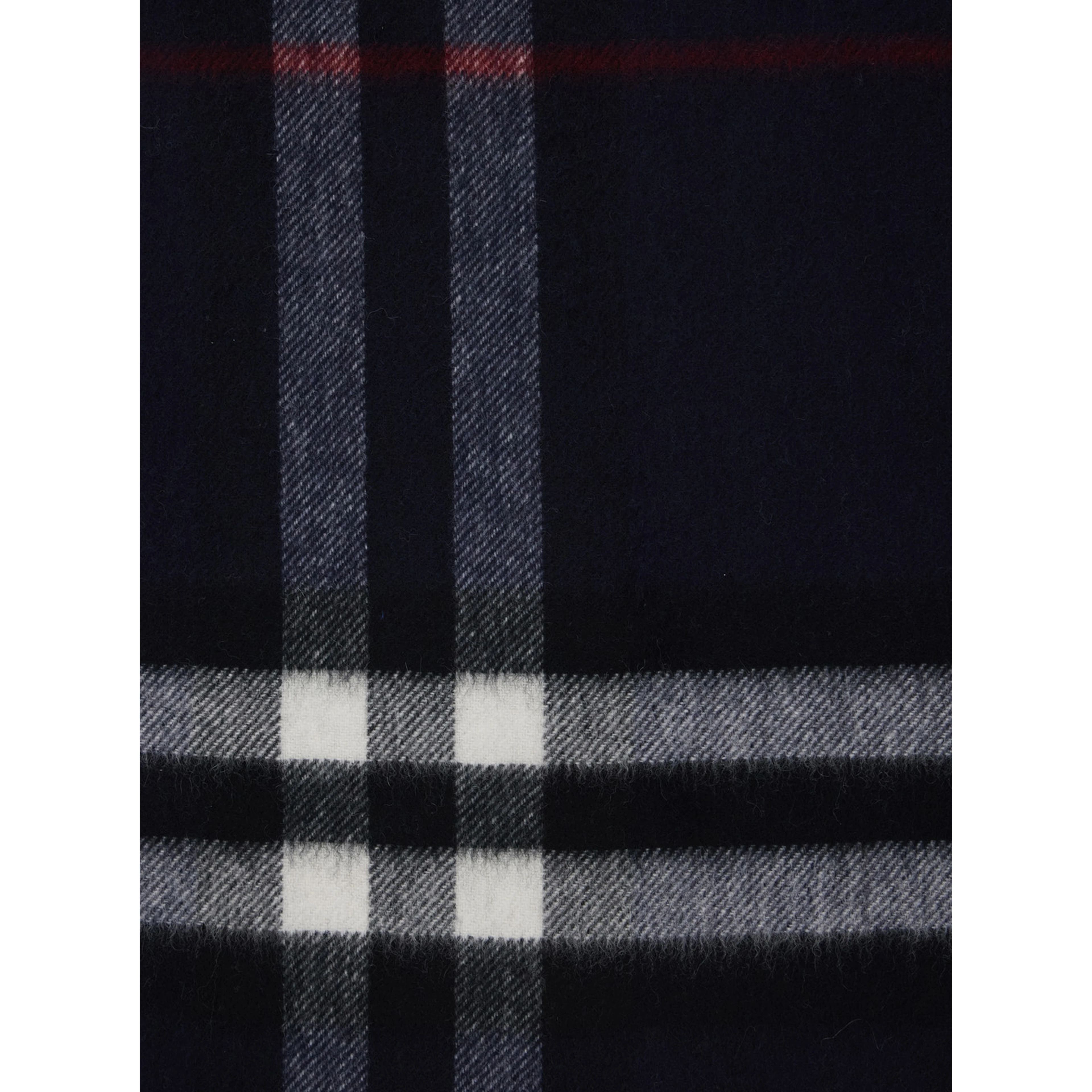Blue Scarf with Fringed Edges and All-Over Check Motif in Cashmere for Women