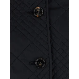 Fernleigh Black Jacket with removable leather collar and all-over Check stitching in quilted tech fabric for women