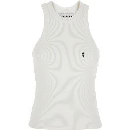 White Sleeveless Top with Round Neck and Logo Patch on the Front in Cotton for Women