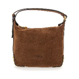 Brown Handbag with top handle and metal dots in suede for women