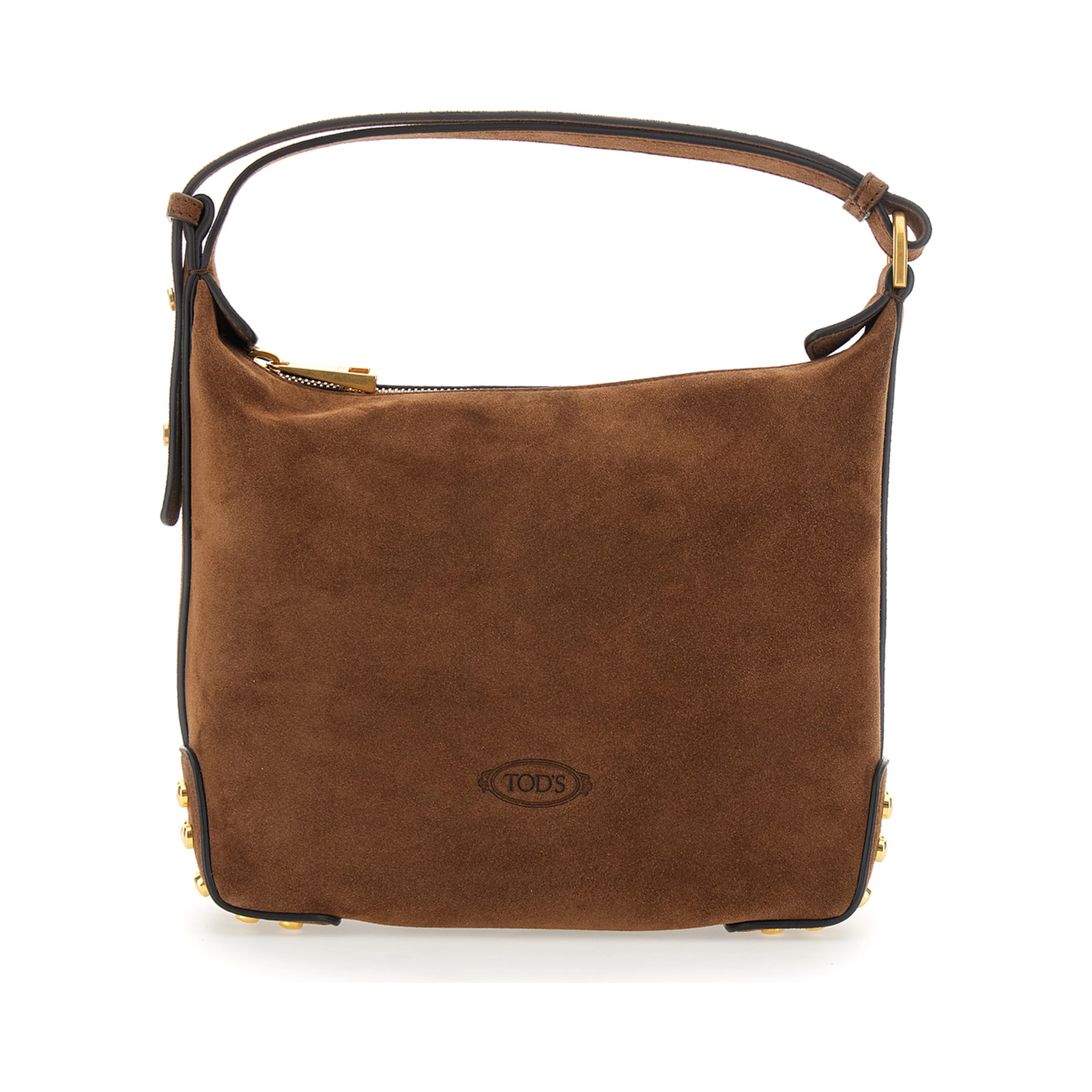 Brown Handbag with top handle and metal dots in suede for women