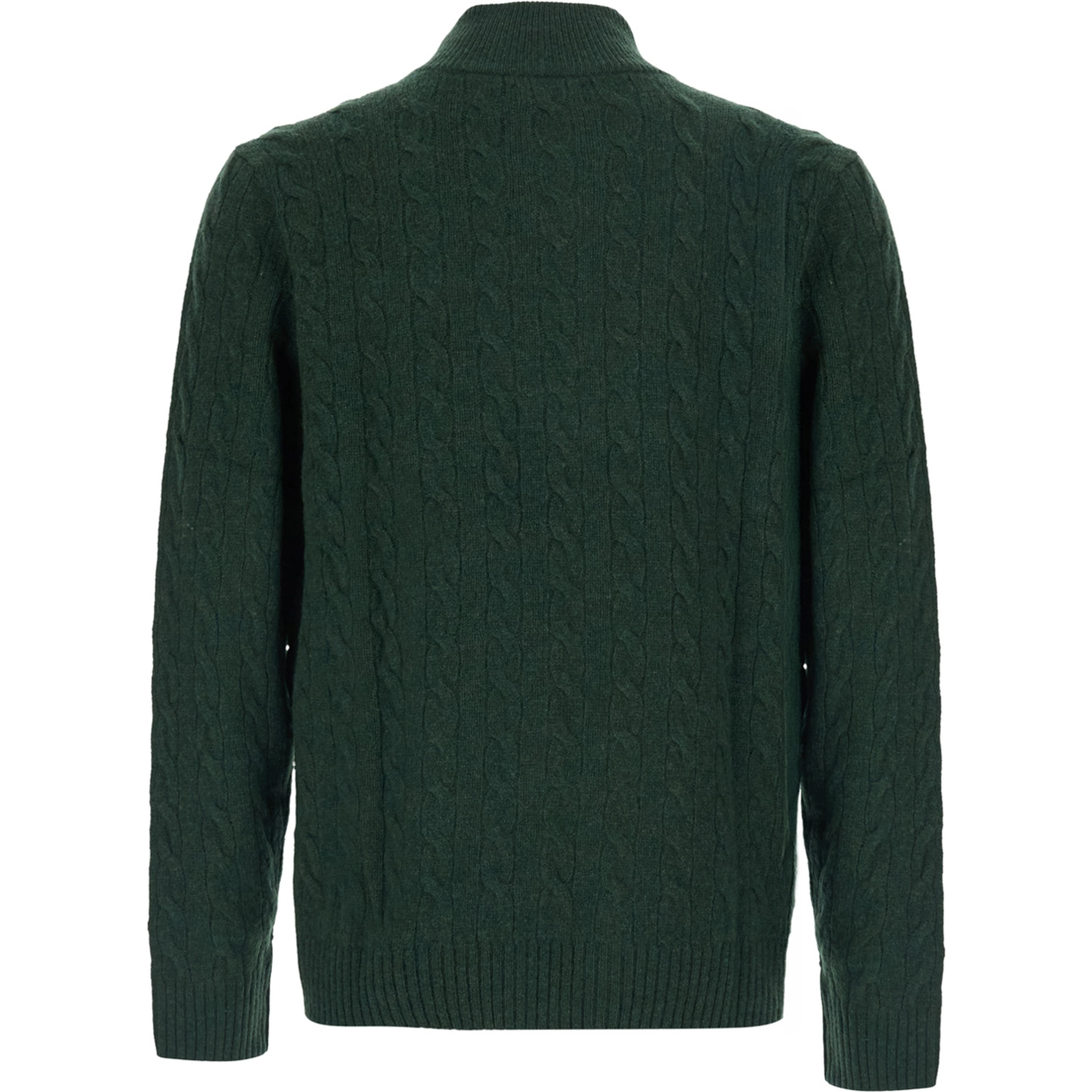 Green High Neck Sweater with Half Zip on the Front and Pony on the Front in Wool and Cashmere for Men