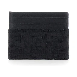 Black Cardholder with FF motif in leather and fabric for men