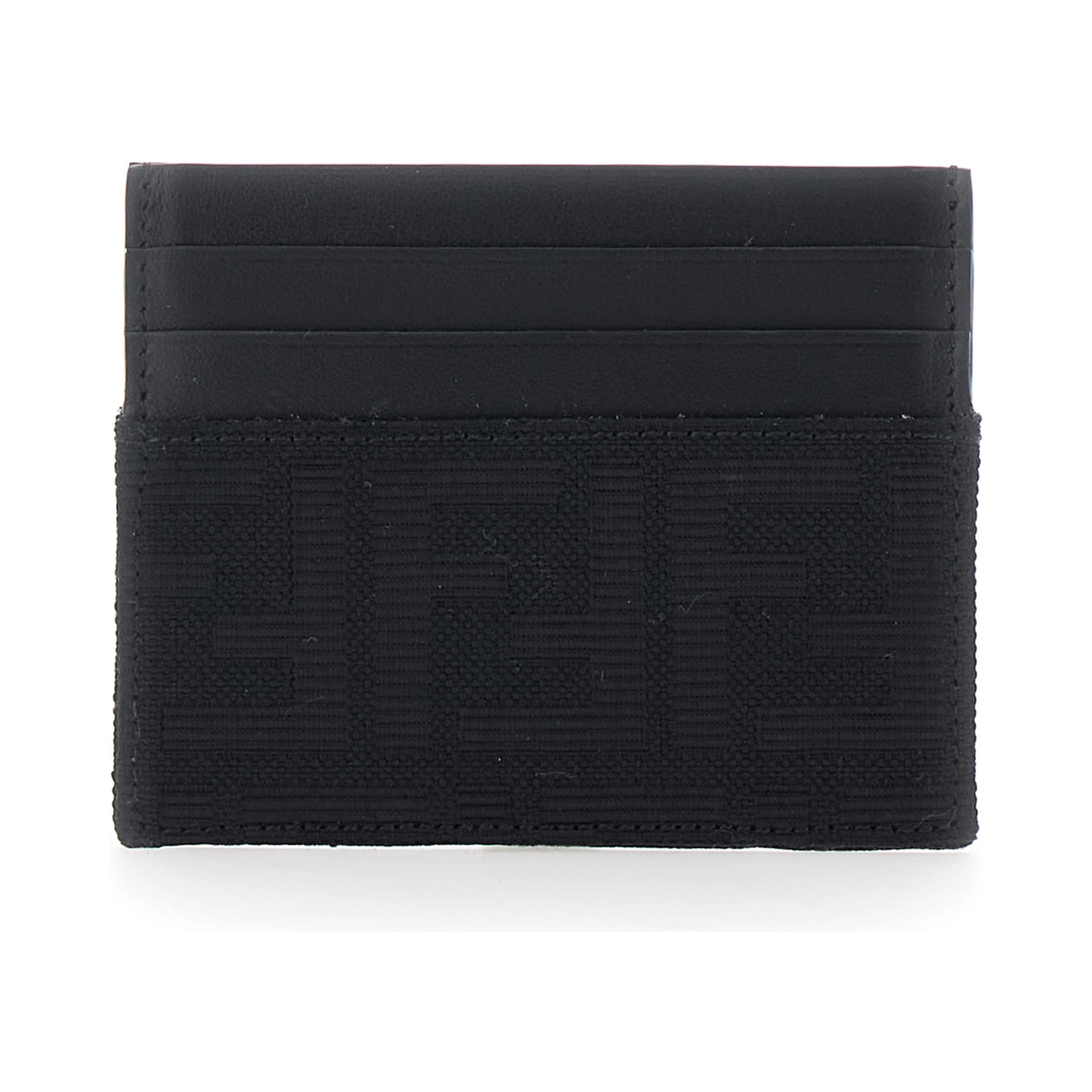 Black Cardholder with FF motif in leather and fabric for men
